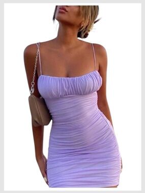 Princess Polly Mini Dress Lavender Ruched Bodycon Size 4 S